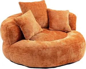 Durable Comfort Lounger High Back Bean Bag Chair with Three Pillows, Ergonomic Design, Indoor & Outdoor Use, Orange Chenille