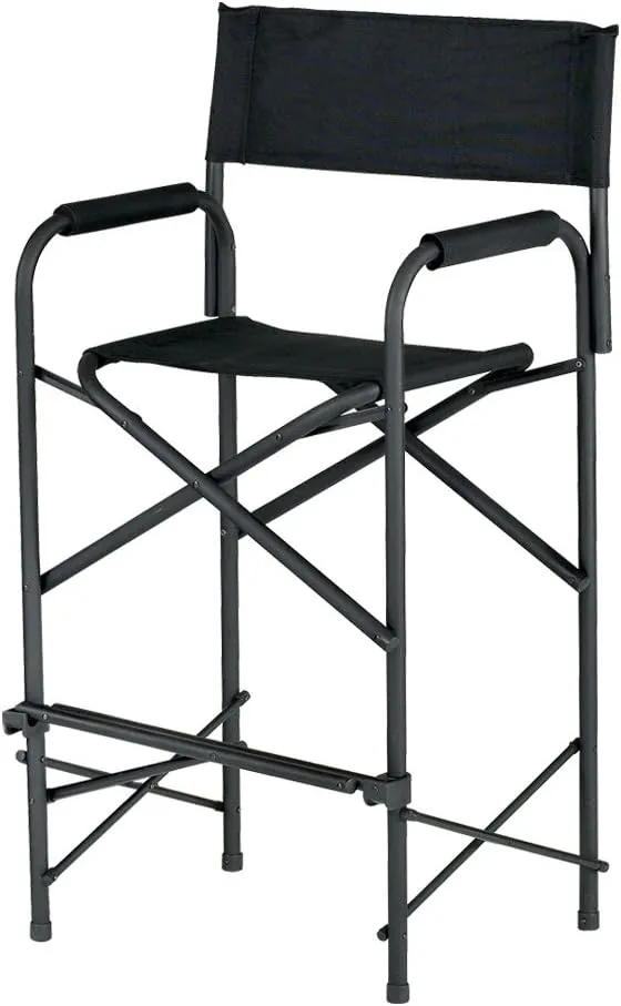 E-Z UP Tall Directors Chair, Seat 31” High, Padded Armrests and Storage Bag, Black