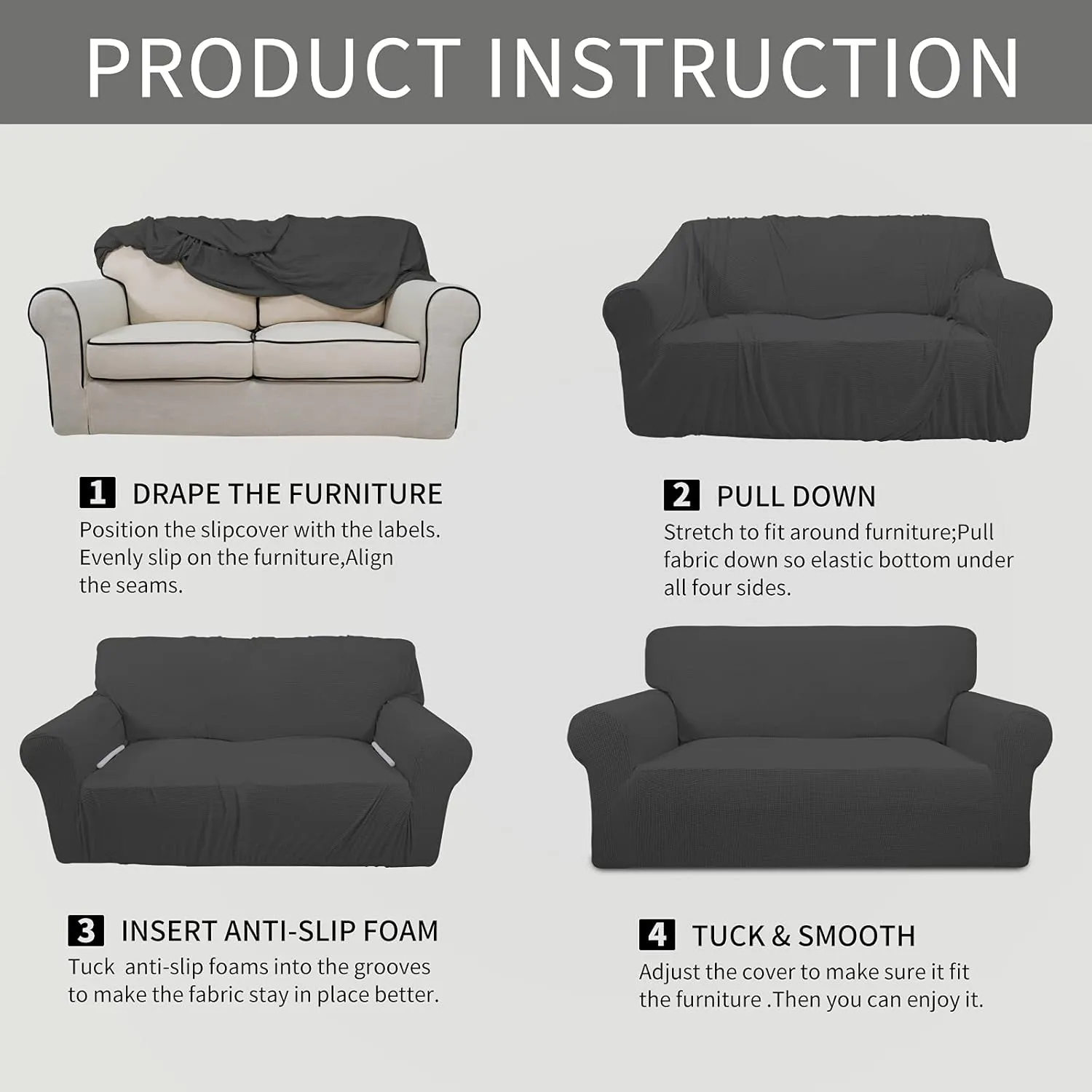 Easy-Going Stretch Chair Sofa Slipcover 1-Piece Couch Sofa Cover Furniture Protector Soft with Elastic Bottom for Kids, Pet. Spandex Jacquard Fabric Small Checks (Chair, Dark Gray)