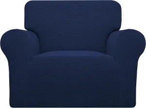 Easy-Going Stretch Chair Sofa Slipcover 1-Piece Couch Sofa Cover Furniture Protector Soft with Elastic Bottom for Kids, Pet. Spandex Jacquard Fabric Small Checks (Chair, Navy)