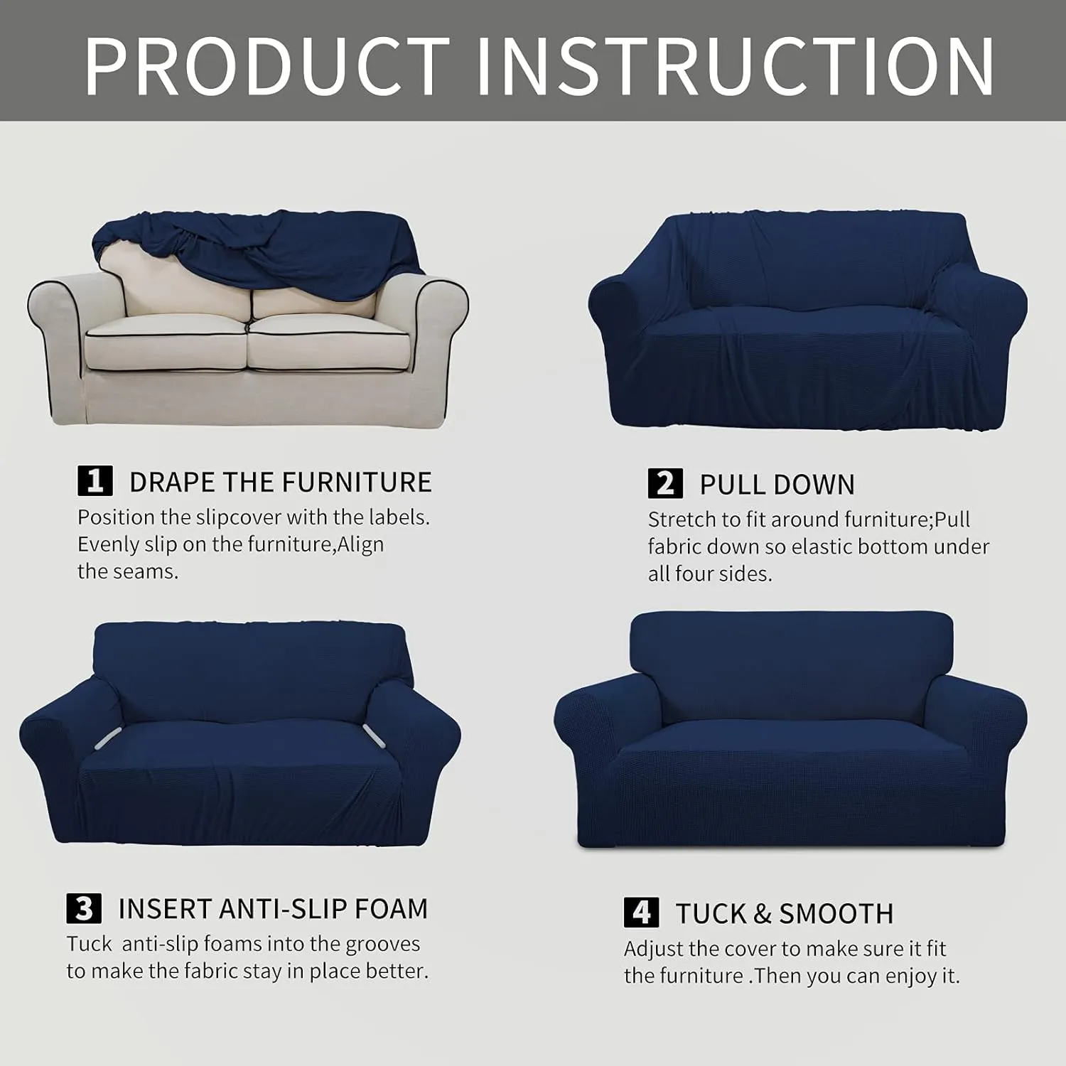 Easy-Going Stretch Chair Sofa Slipcover 1-Piece Couch Sofa Cover Furniture Protector Soft with Elastic Bottom for Kids, Pet. Spandex Jacquard Fabric Small Checks (Chair, Navy)