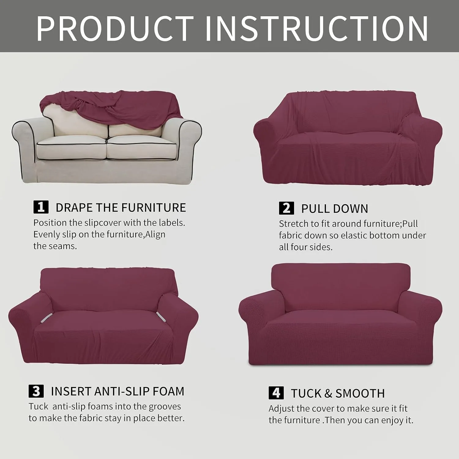 Easy-Going Stretch Loveseat Slipcover 1-Piece Sofa Cover Furniture Protector Couch Soft with Elastic Bottom for Kids Polyester Spandex Jacquard Fabric Small Checks (Loveseat, ASH Rose)