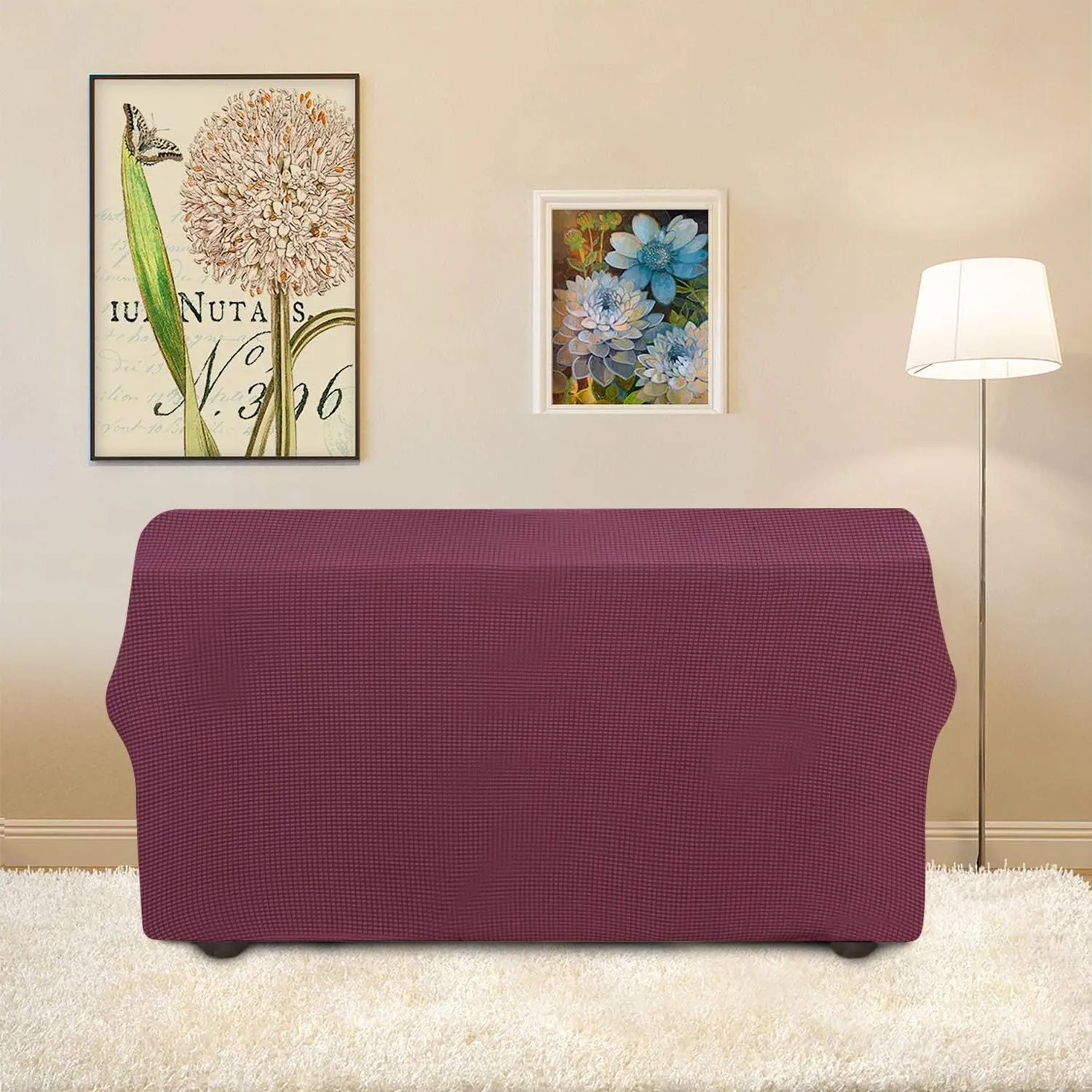 Easy-Going Stretch Loveseat Slipcover 1-Piece Sofa Cover Furniture Protector Couch Soft with Elastic Bottom for Kids Polyester Spandex Jacquard Fabric Small Checks (Loveseat, ASH Rose)