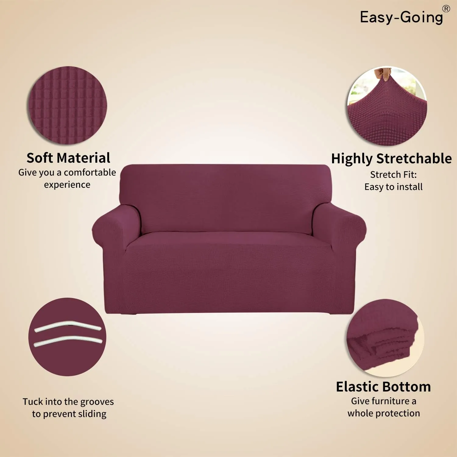 Easy-Going Stretch Loveseat Slipcover 1-Piece Sofa Cover Furniture Protector Couch Soft with Elastic Bottom for Kids Polyester Spandex Jacquard Fabric Small Checks (Loveseat, ASH Rose)