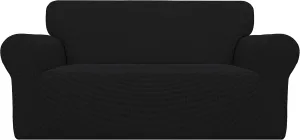 Easy-Going Stretch Loveseat Slipcover 1-Piece Sofa Cover Furniture Protector Couch Soft with Elastic Bottom for Kids Polyester Spandex Jacquard Fabric Small Checks (Loveseat, Black)