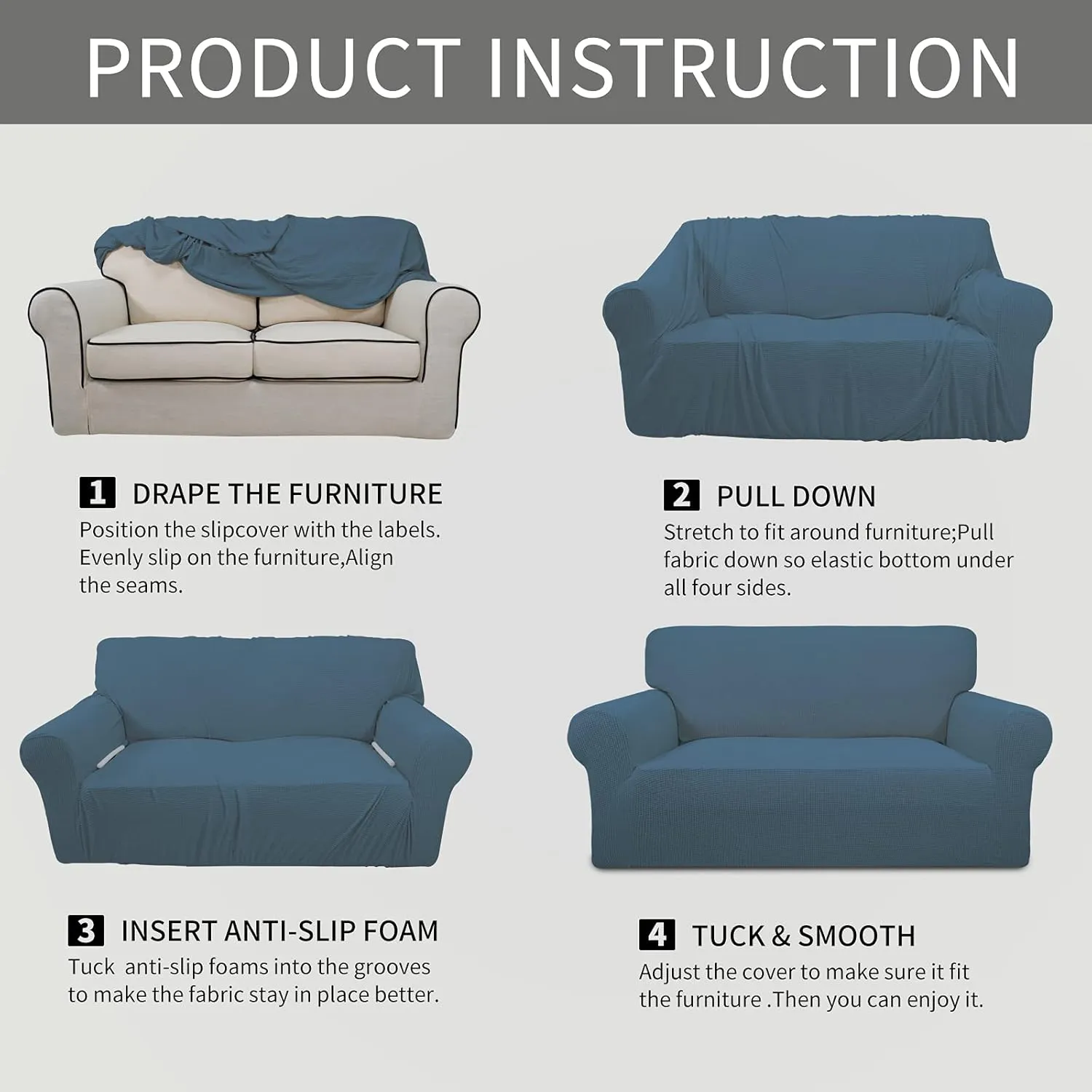 Easy-Going Stretch Loveseat Slipcover 1-Piece Sofa Cover Furniture Protector Couch Soft with Elastic Bottom for Kids Polyester Spandex Jacquard Fabric Small Checks (Loveseat, Bluestone)