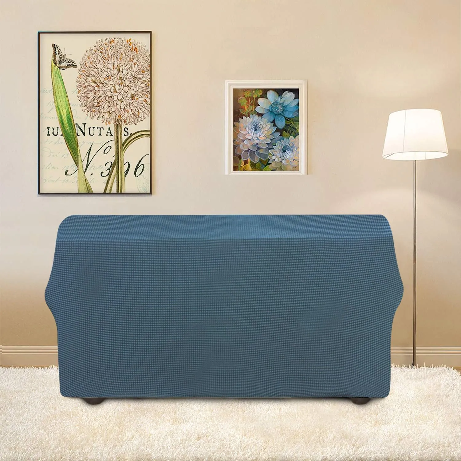 Easy-Going Stretch Loveseat Slipcover 1-Piece Sofa Cover Furniture Protector Couch Soft with Elastic Bottom for Kids Polyester Spandex Jacquard Fabric Small Checks (Loveseat, Bluestone)