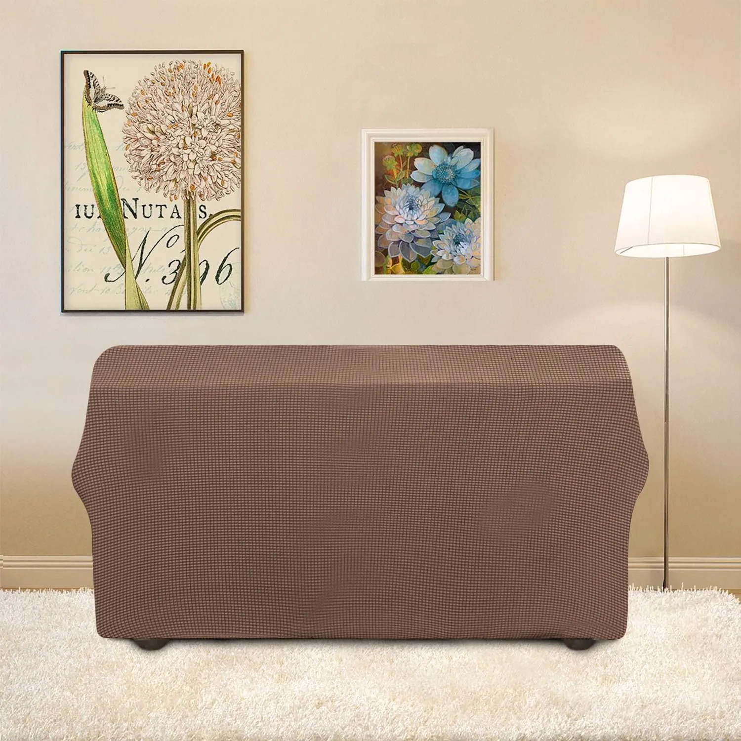 Easy-Going Stretch Loveseat Slipcover 1-Piece Sofa Cover Furniture Protector Couch Soft with Elastic Bottom for Kids Polyester Spandex Jacquard Fabric Small Checks (Loveseat, Brown)