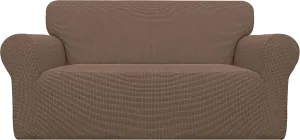 Easy-Going Stretch Loveseat Slipcover 1-Piece Sofa Cover Furniture Protector Couch Soft with Elastic Bottom for Kids Polyester Spandex Jacquard Fabric Small Checks (Loveseat, Brown)