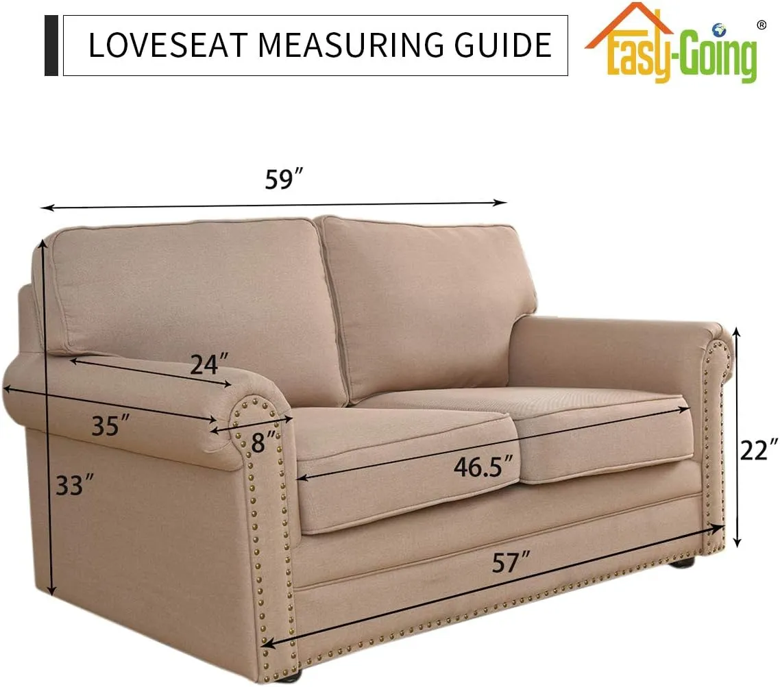 Easy-Going Stretch Loveseat Slipcover 1-Piece Sofa Cover Furniture Protector Couch Soft with Elastic Bottom for Kids Polyester Spandex Jacquard Fabric Small Checks (Loveseat, Brown)