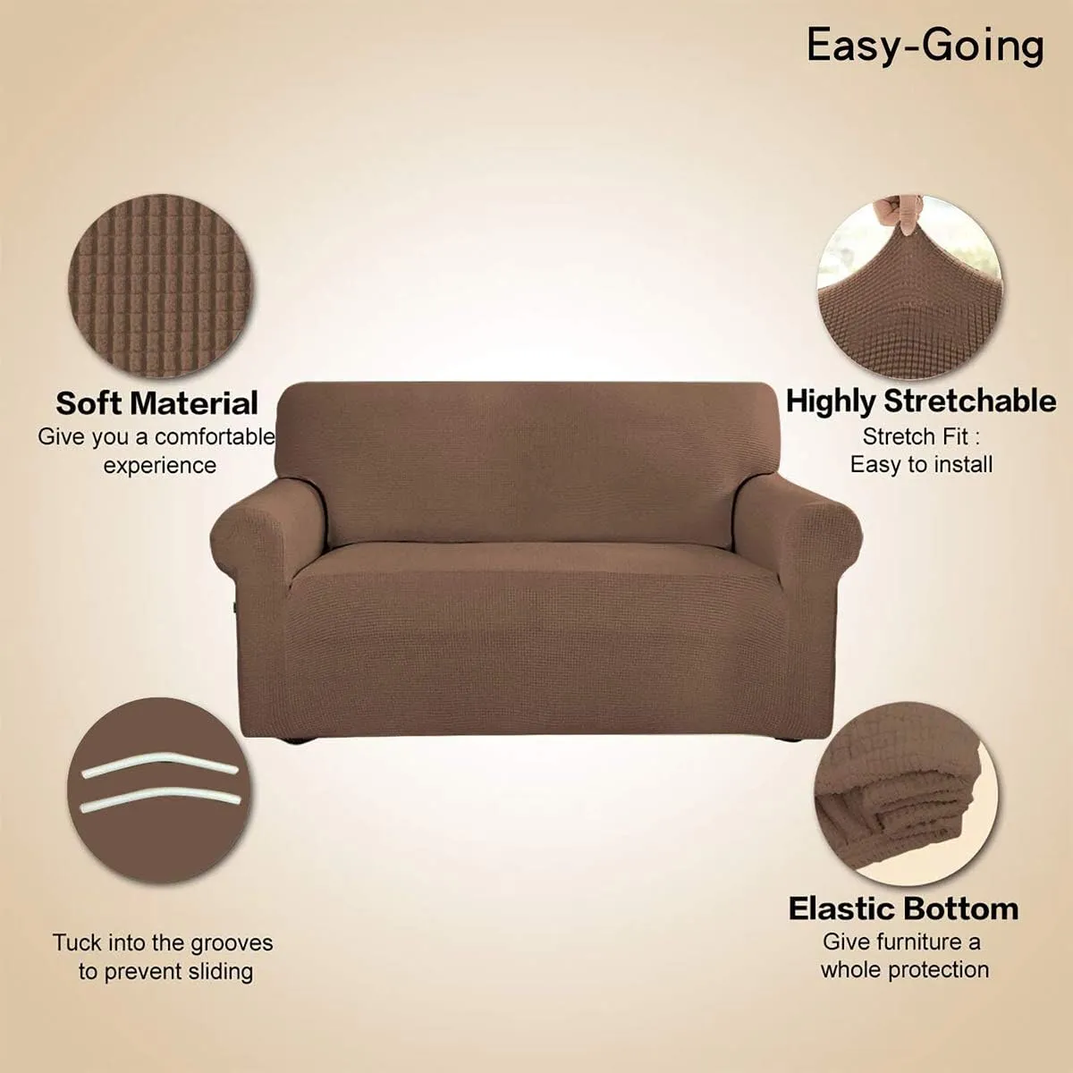 Easy-Going Stretch Loveseat Slipcover 1-Piece Sofa Cover Furniture Protector Couch Soft with Elastic Bottom for Kids Polyester Spandex Jacquard Fabric Small Checks (Loveseat, Brown)
