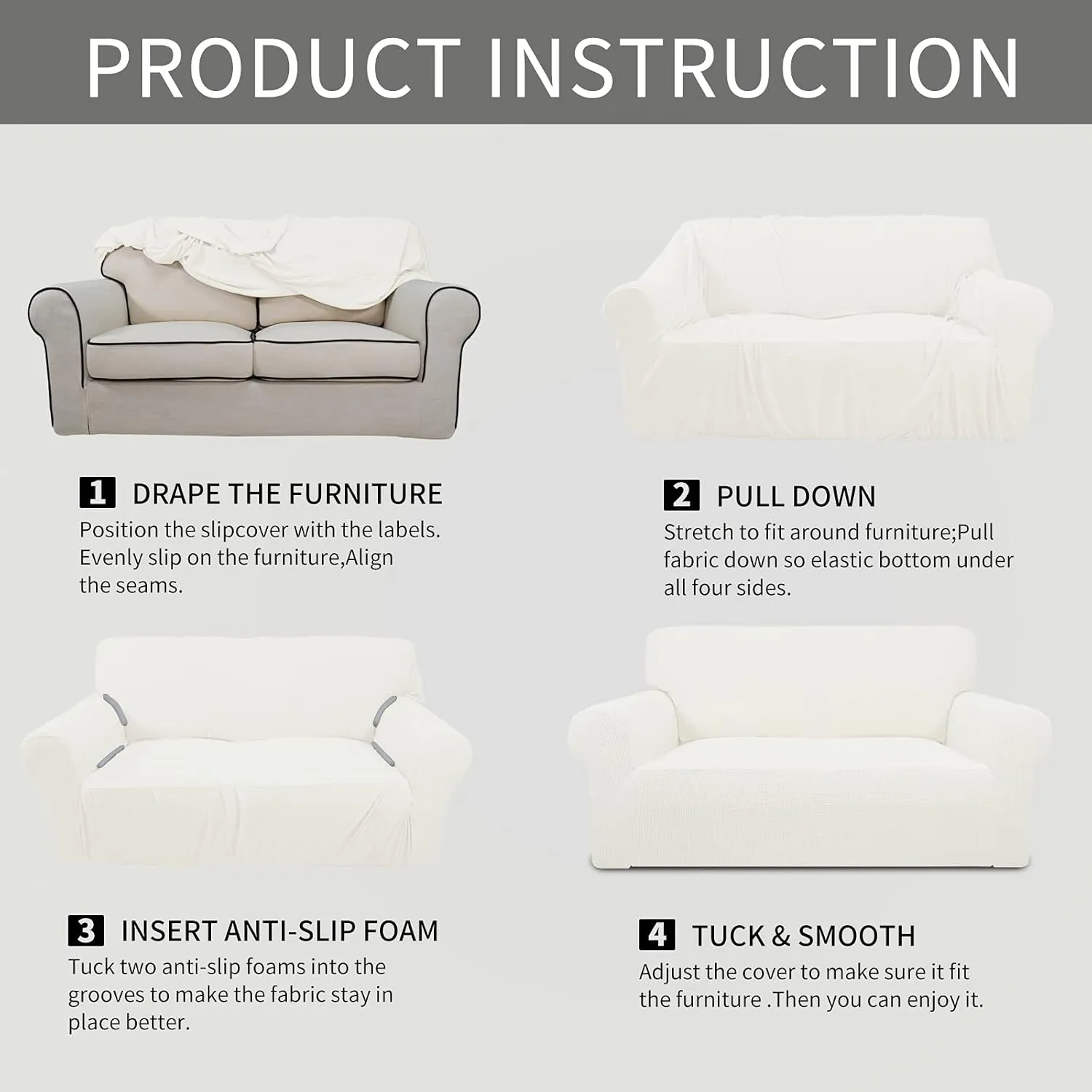 Easy-Going Stretch Loveseat Slipcover 1-Piece Sofa Cover Furniture Protector Couch Soft with Elastic Bottom for Kids Polyester Spandex Jacquard Fabric Small Checks (Loveseat, Cream)