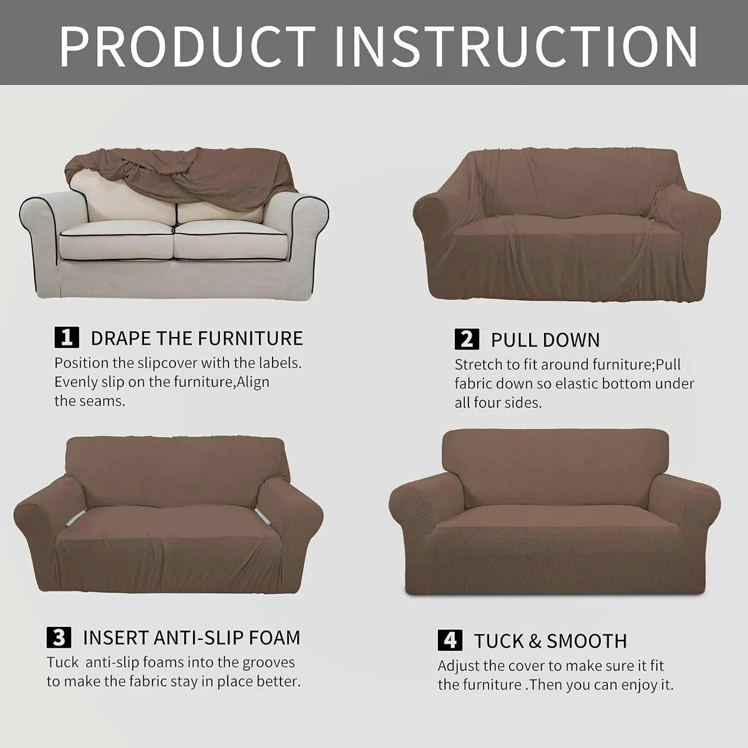 Easy-Going Stretch Sofa Slipcover 1-Piece Sofa Cover Furniture Protector Couch Soft with Elastic Bottom for Kids, Polyester Spandex Jacquard Fabric Small Checks (Sofa, Brown)
