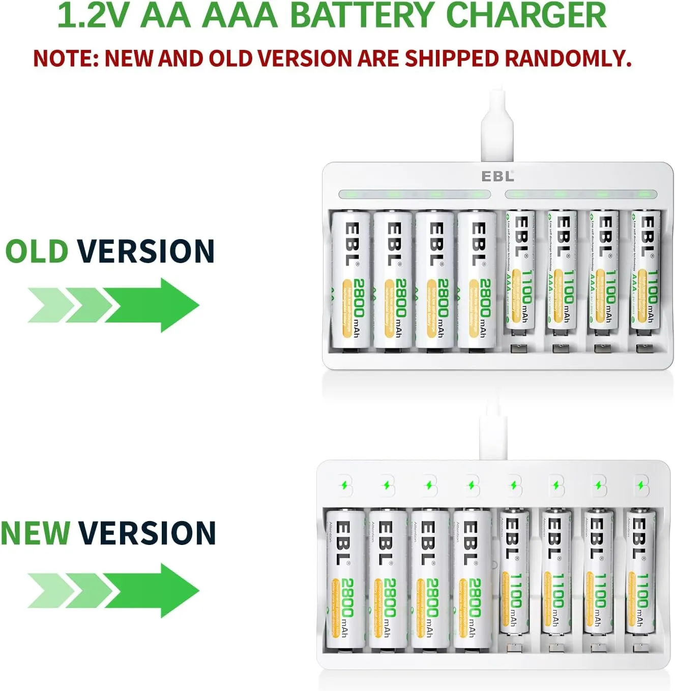 EBL Rechargeable AA Batteries 2800mAh (4 Pack) and AAA Ni-MH Rechargeable Batteries 1100mAh (4 Pack) with 8-Bay AA AAA Individual Battery Charger