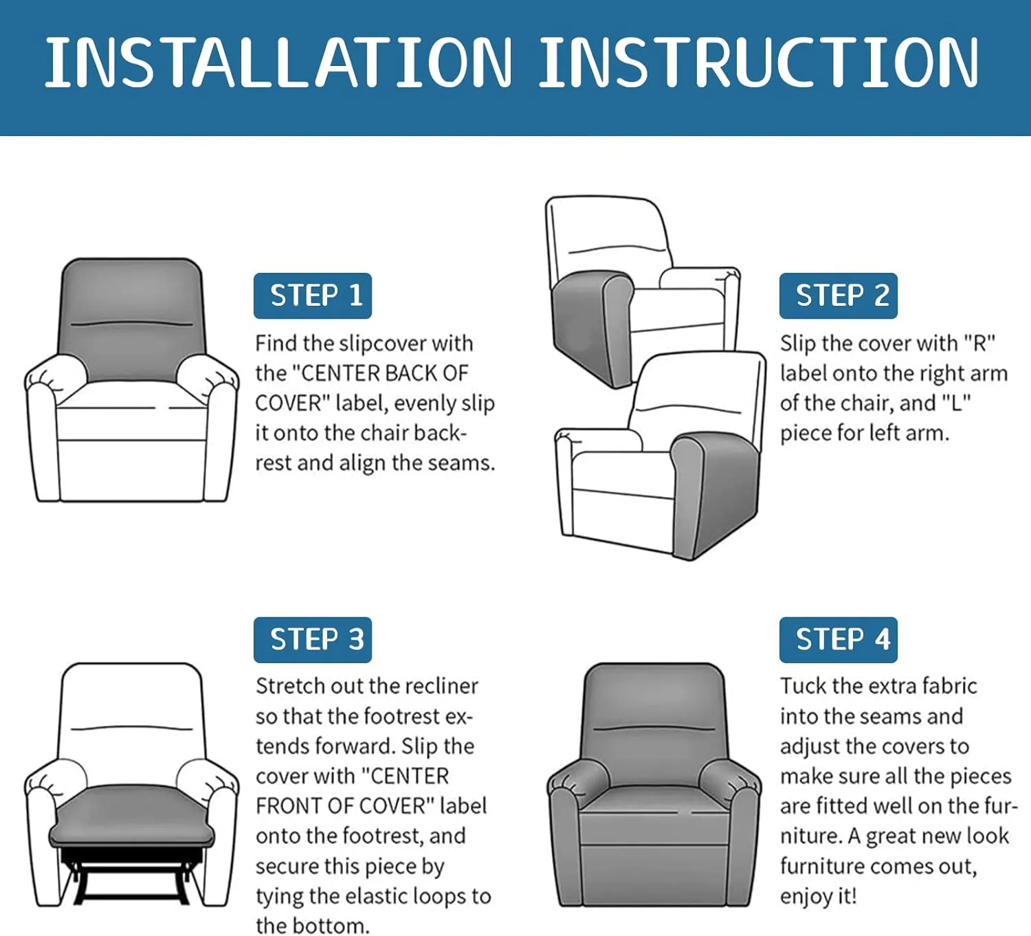 Eco-Ancheng Recliner Slipcovers 4-Pieces Lazyboy Recliner Covers Recliner Couch Covers Recliner Chair Cover Non Slip Reclining Slipcovers with Storage Pockets Furniture Protector for Living Room