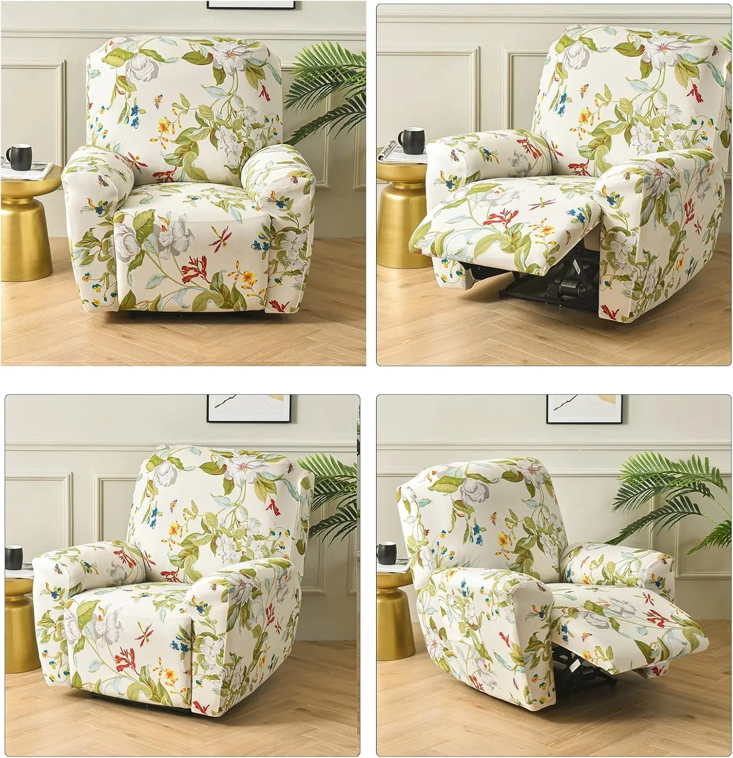 Eco-Ancheng Recliner Slipcovers 4-Pieces Lazyboy Recliner Covers Recliner Couch Covers Recliner Chair Cover Non Slip Reclining Slipcovers with Storage Pockets Furniture Protector for Living Room