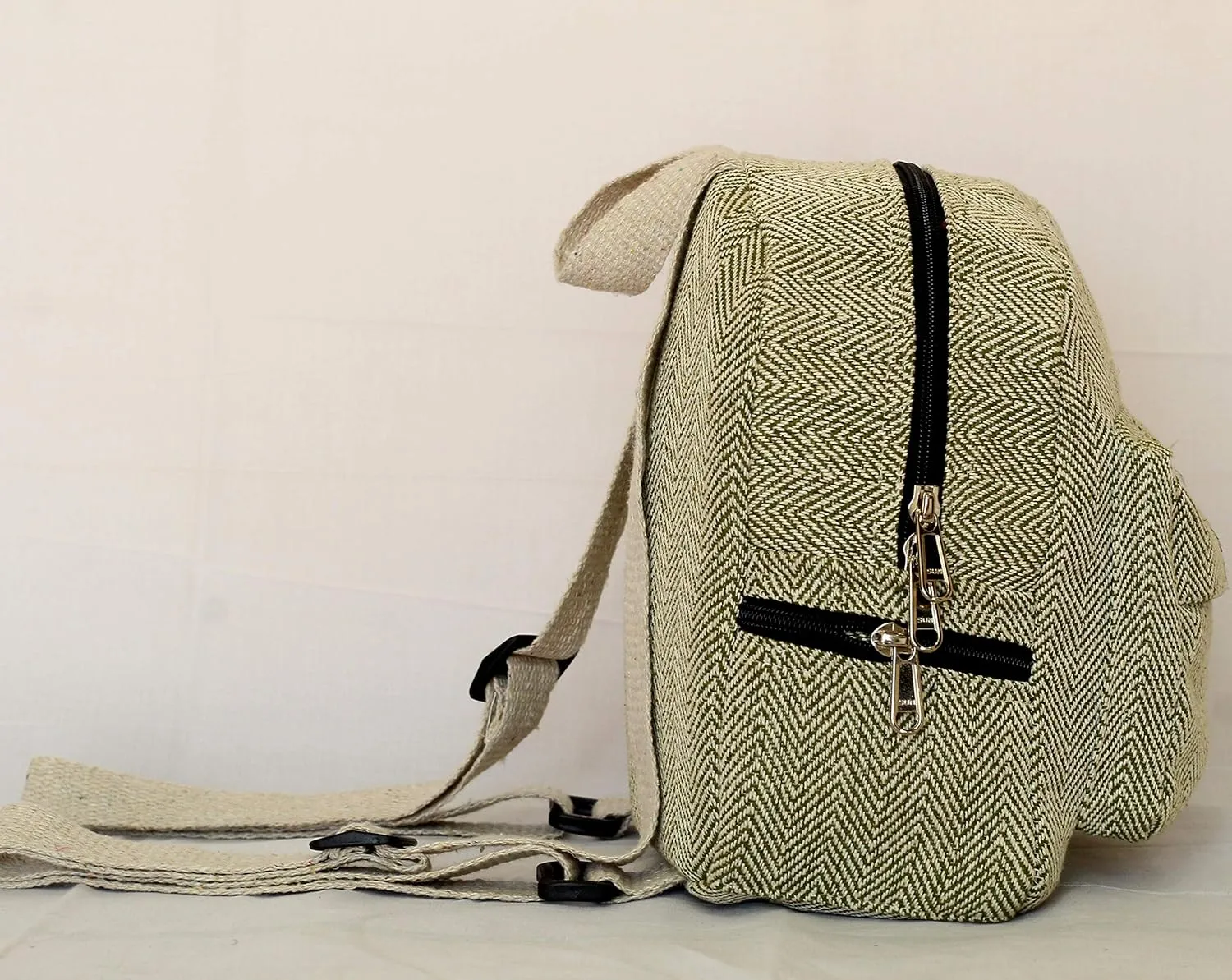 Eco Friendly Mini Backpack For women Handmade Hemp Backpack For Women organic Beautiful Small Backpack (LIGHT GREEN)