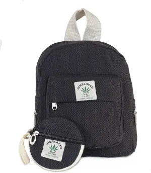 Eco Friendly Set Of Hemp Mini Backpack   Coin Purse Cute Light Weight Hemp Bag For women Girl (Fade Black)