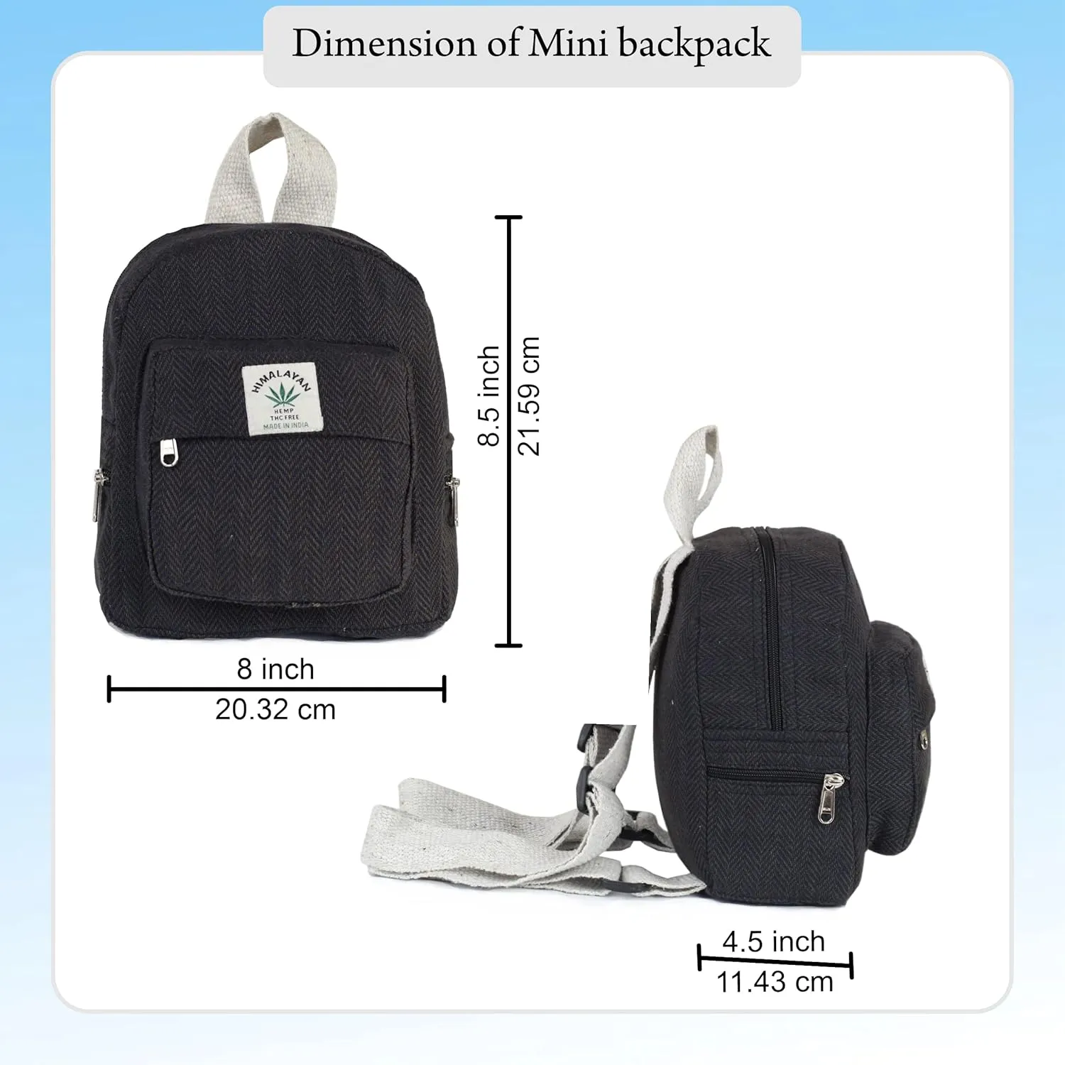 Eco Friendly Set Of Hemp Mini Backpack   Coin Purse Cute Light Weight Hemp Bag For women Girl (Fade Black)