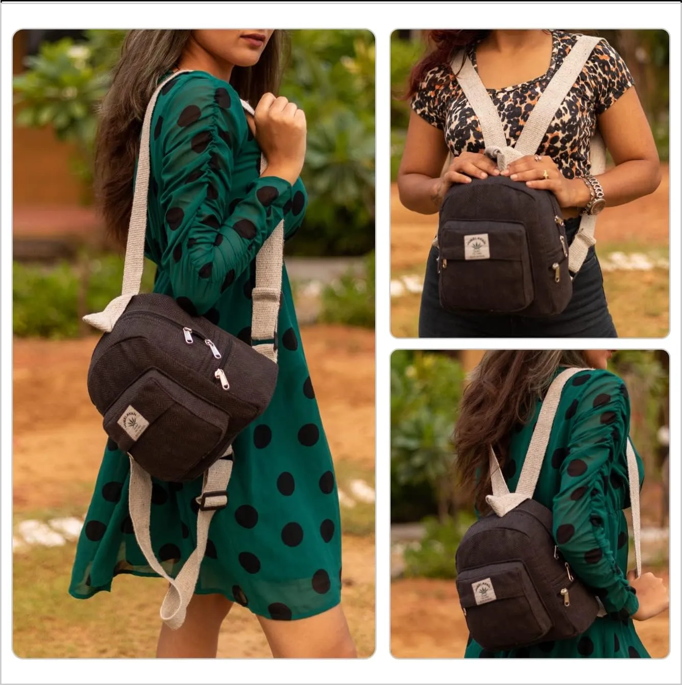 Eco Friendly Set Of Hemp Mini Backpack   Coin Purse Cute Light Weight Hemp Bag For women Girl (Fade Black)