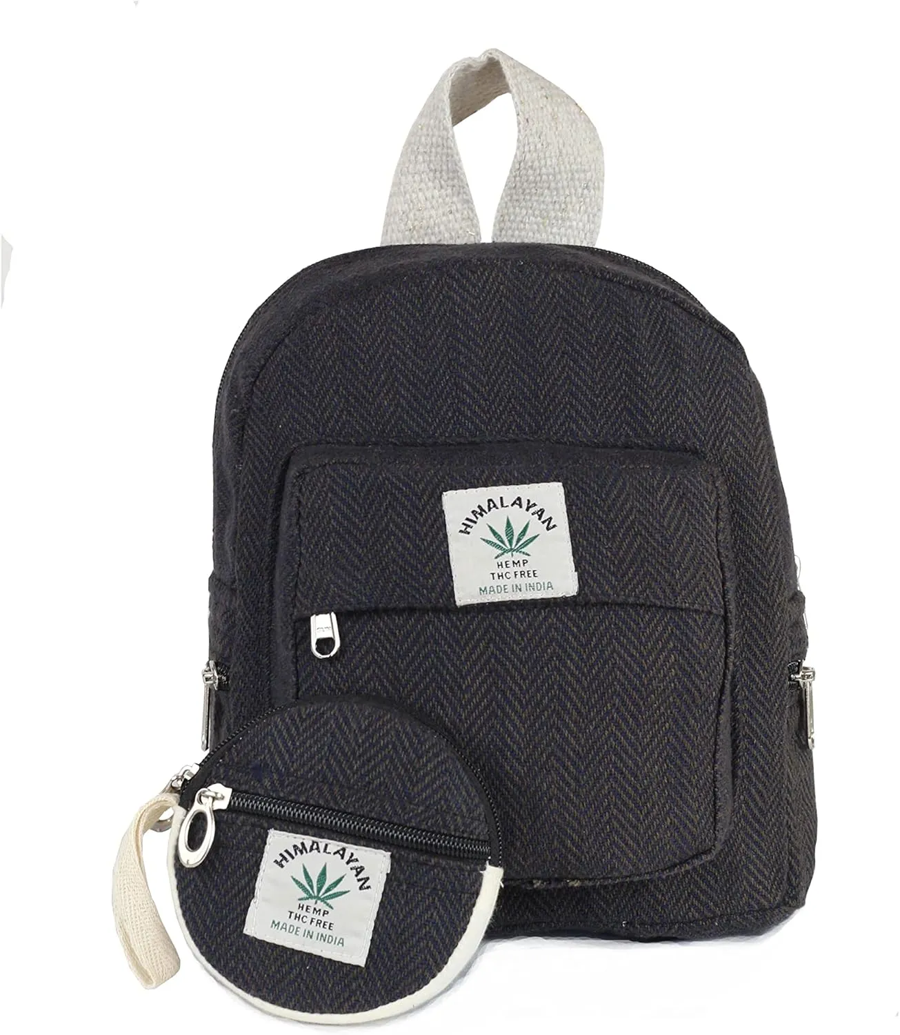 Eco Friendly Set Of Hemp Mini Backpack   Coin Purse Cute Light Weight Hemp Bag For women Girl (Fade Black)