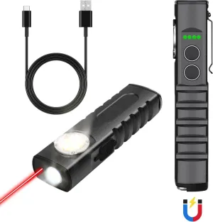 EDC Flashlight with Red Beam Combo Magnetic Work Light Rechargeable Stepless Dimming Flashlight Thickened Aluminium Alloy Material