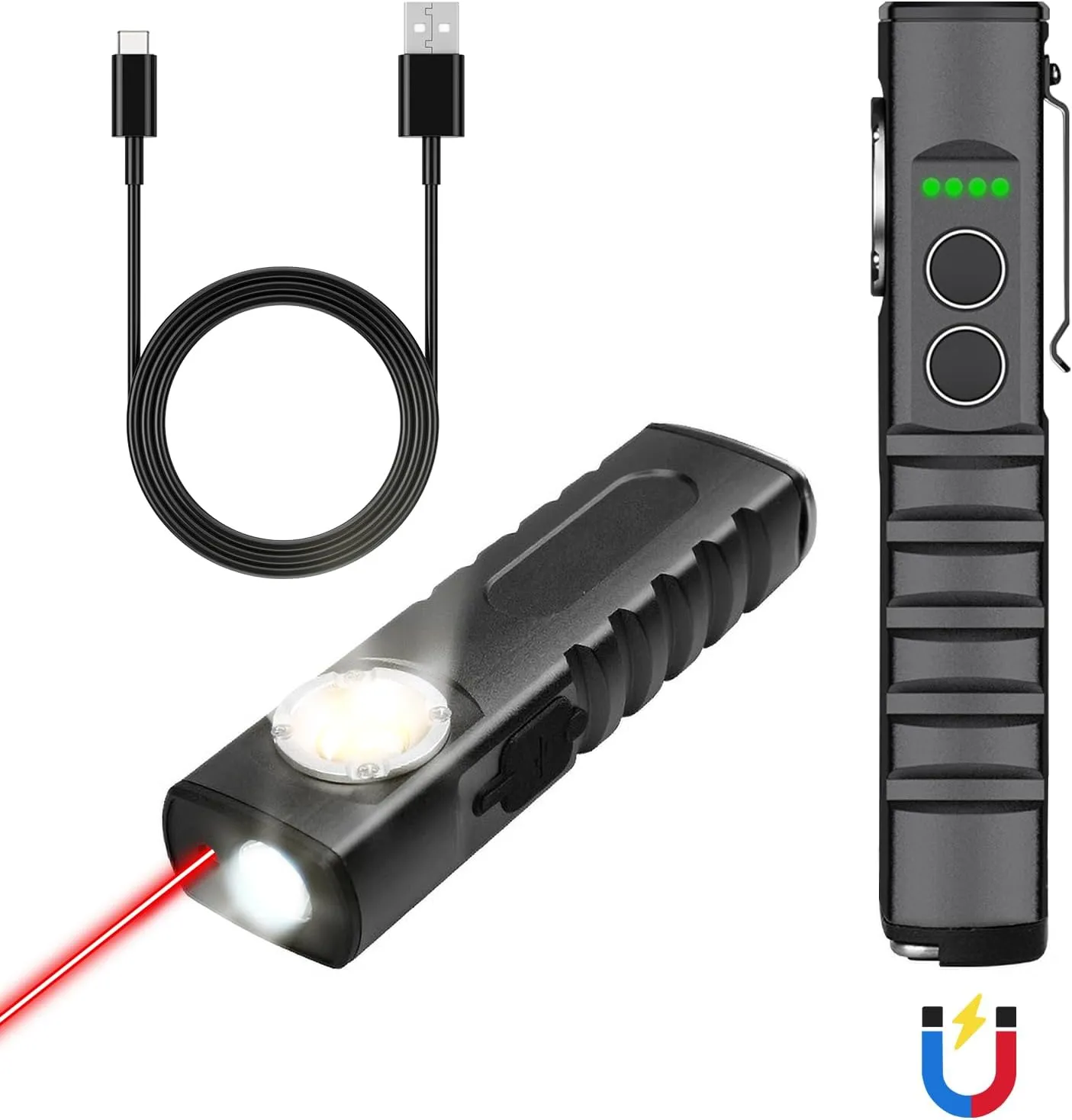 EDC Flashlight with Red Beam Combo Magnetic Work Light Rechargeable Stepless Dimming Flashlight Thickened Aluminium Alloy Material