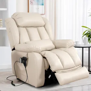EDILLY Large Power Recliner Chair, Infinite Position Dual Motor Design with Heating and Massage, Breathing Leather Recliner for Seniors,USB Port(Beige)