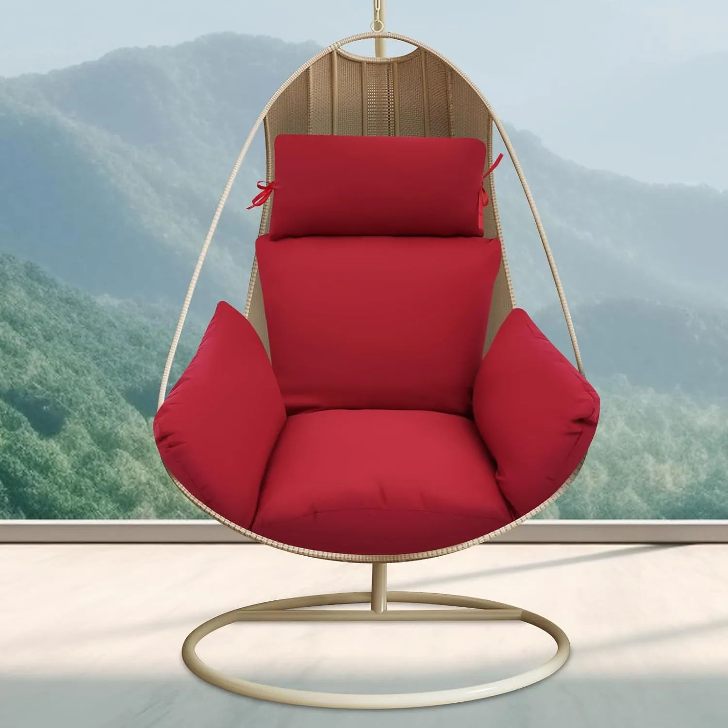 Egg Chair Cushion, Thickened Hanging Basket Swing Cushion With Headrest, Hanging Egg Chair Cushion,PP Cotton Filling Material/ Excellent Resilience,For Backyard/Deck/Garden/Outdoor (Wine Red)