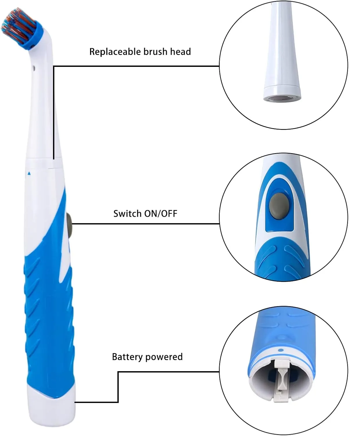 Electric Cleaning Brush with 4 in 1 Multiple Brush Heads, Indoor Household Cordless Motorized Brush for Bathroom Toilet Kitchen Tile Crevice