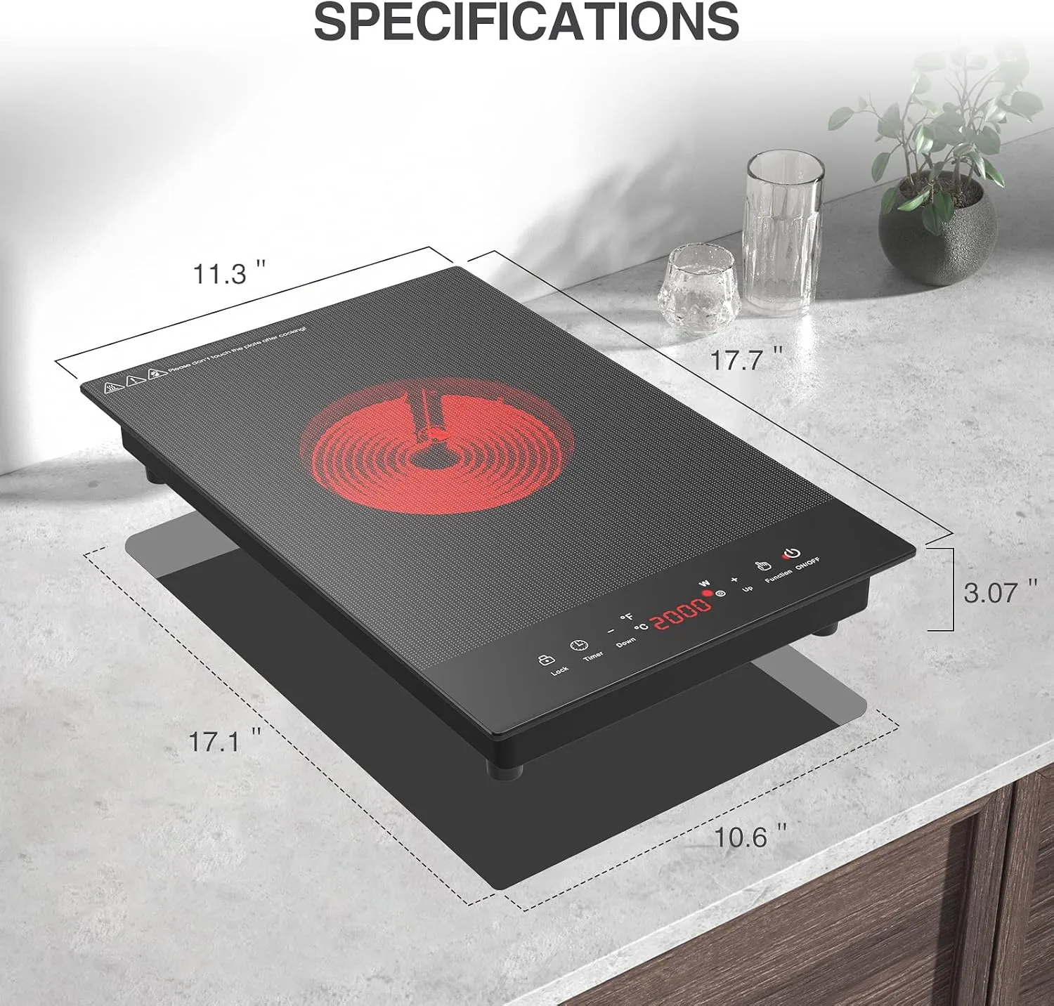 Electric Cooktop 12 Inch 110v, ANHANE Single Burner Electric Hot Plates 2000W Built-in and Countertop Infrared Burner, Suitable for all Cookware,with Plug