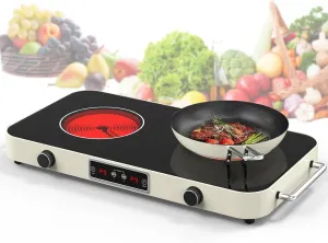 Electric Cooktop, 2200W 110V Electric burner, Electric Stove Top with 2 Handle, 2 Burner Electric Cooktop with 9 Power Settings,Knob Control Child Safety Lock & Timer.