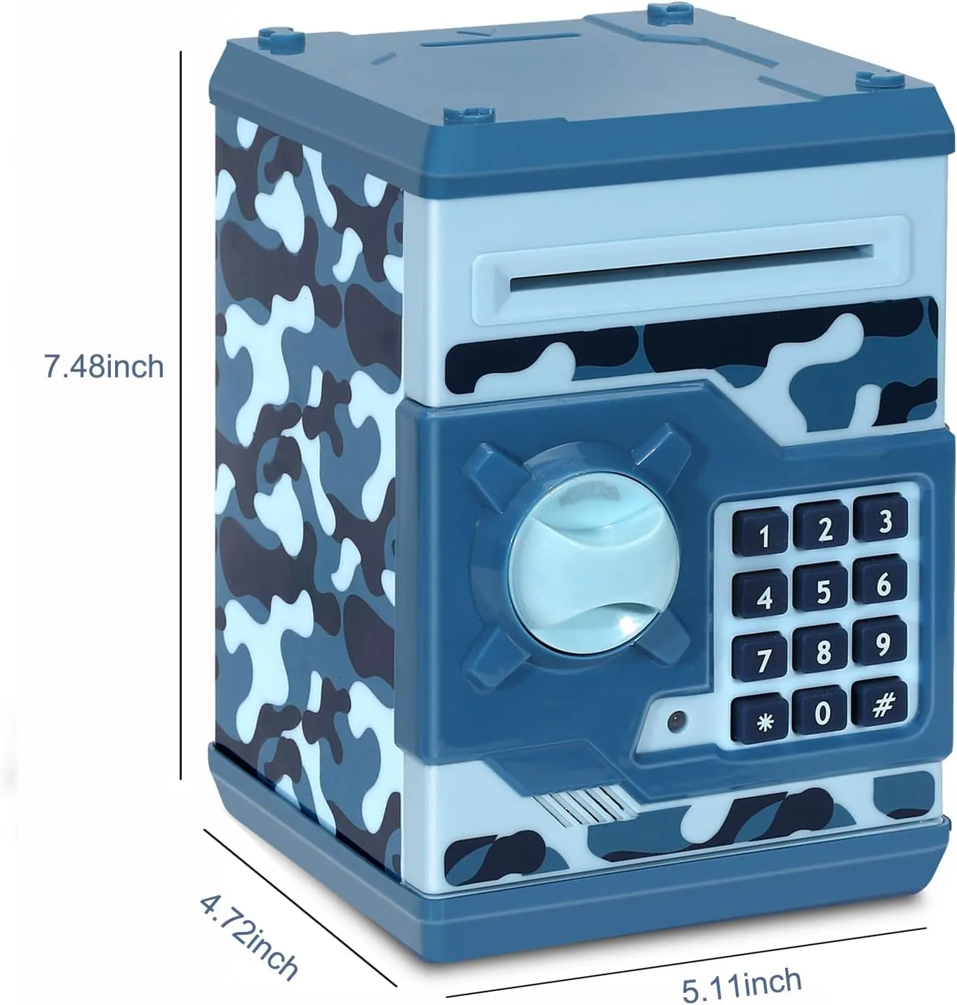Electronic Piggy Bank, Mini ATM Password Money Bank Cash Coins Saving Box for Kids, Cartoon Safe Bank Box Perfect Toy Gifts for Boys Girls (Camouflage Blue)