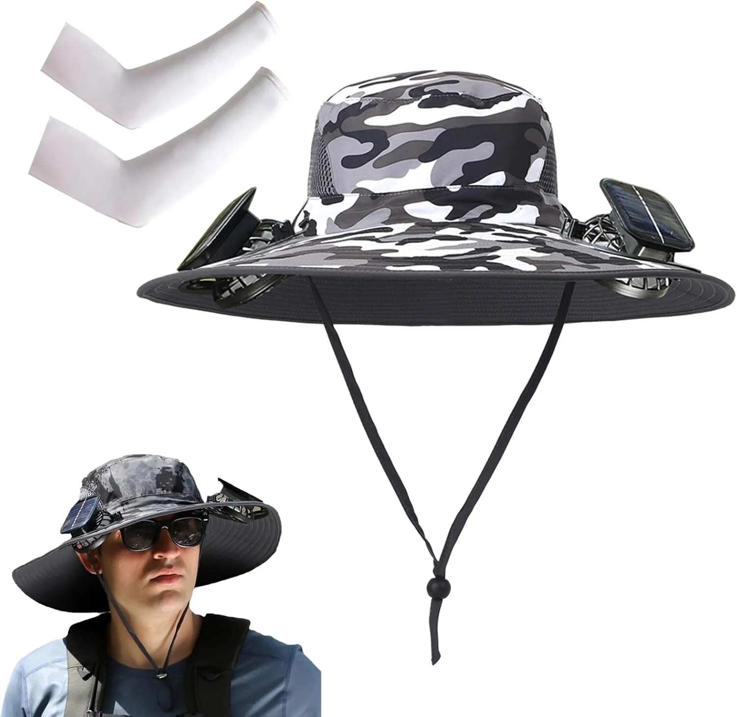 Eligiblek Wide Brim Solar Fan Outdoor Fishing Hat-Solar & USB Charging, Sun Hat with Solar Fan for Men & Women