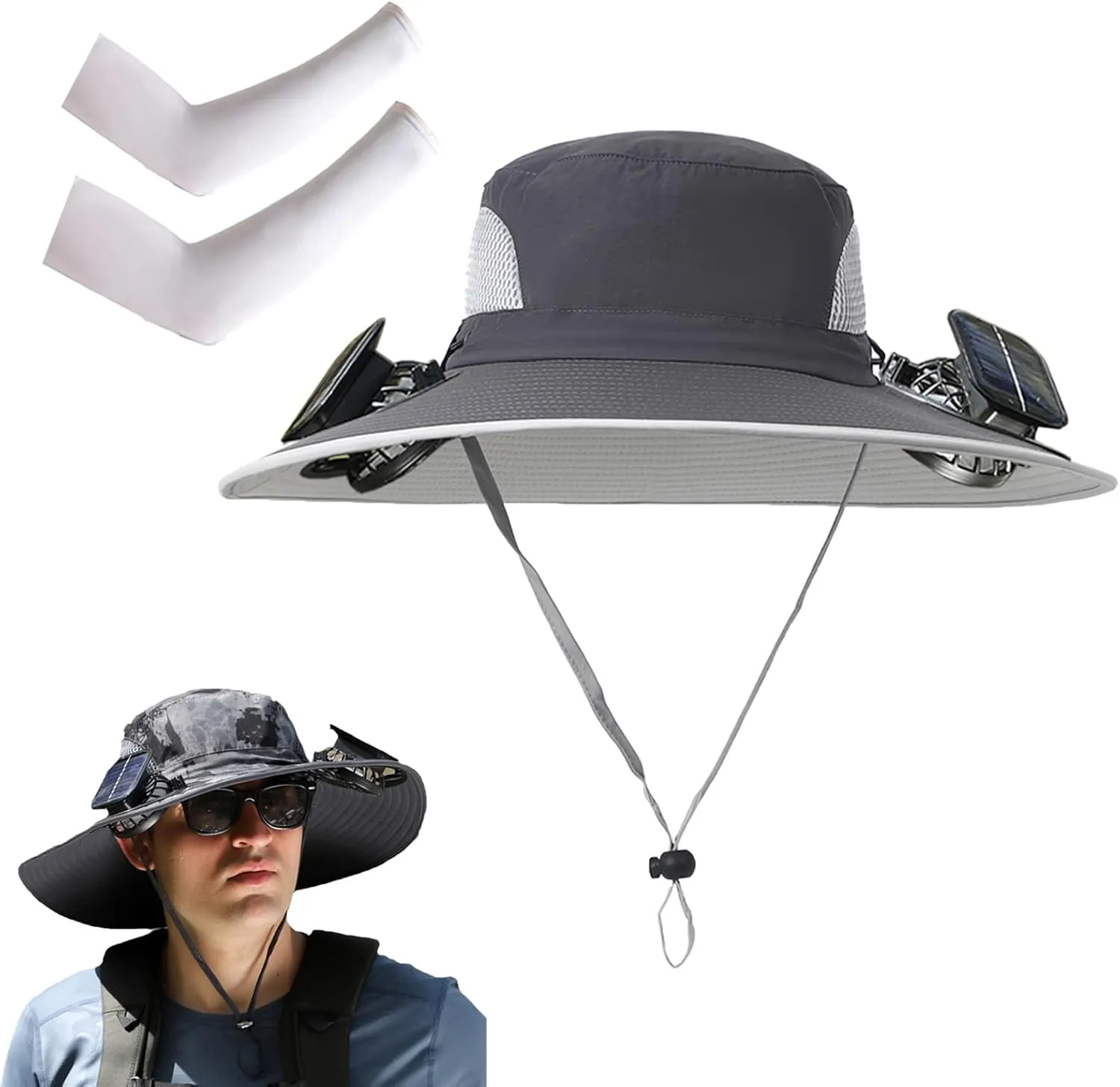 Eligiblek Wide Brim Solar Fan Outdoor Fishing Hat-Solar & USB Charging, Sun Hat with Solar Fan for Men & Women