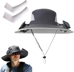Eligiblek Wide Brim Solar Fan Outdoor Fishing Hat-Solar & USB Charging, Sun Hat with Solar Fan for Men & Women