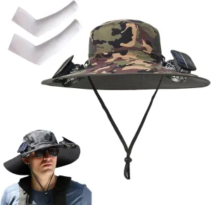 Eligiblek Wide Brim Solar Fan Outdoor Fishing Hat-Solar & USB Charging, Sun Hat with Solar Fan for Men & Women