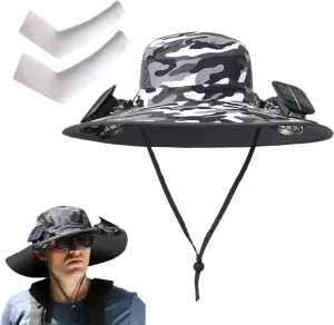 Eligiblek Wide Brim Solar Fan Outdoor Fishing Hat-Solar & USB Charging, Sun Hat with Solar Fan for Men & Women