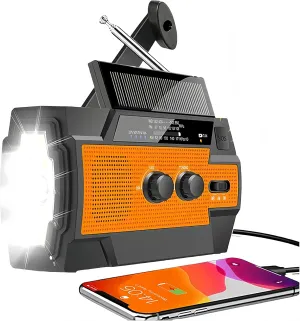 Emergency Solar Hand Crank Weather Radio – AM/FM/WB, 3-Mode LED Flashlight, LED Induction Reading Lamp, SOS Alarm, 4000mAh Rechargeable Battery, USB Charger for Cell Phones