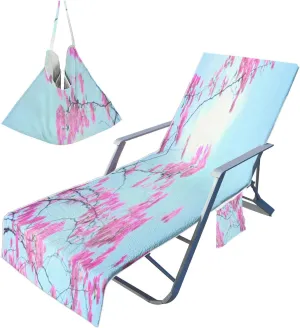 EMMTEEY Outside Chair Covers 82.6 X 29.5 Inches Water Waves White Site Placard Surface Chaise Lounge Covers with 2 Side Pockets for Poolside Beach Garden, Set of 1