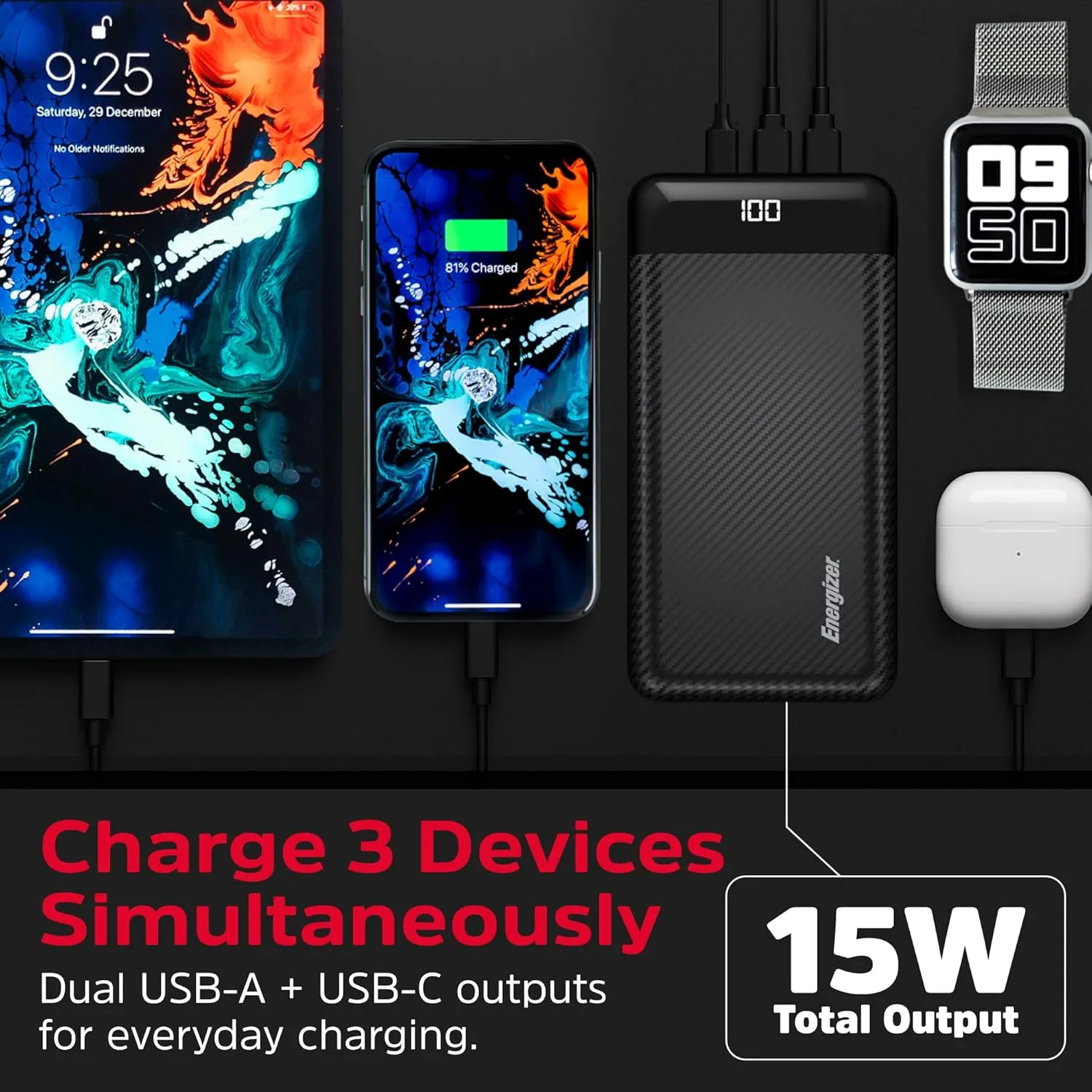 Energizer Power Bank 30000mAh Portable Charger USB-C Output Back up Battery Pack for Multiple Devices: iPhone, Samsung Series, Cell Phone and Tablets_UE30058