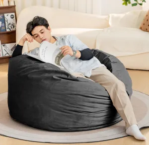 Enhance Comfort with 4-Foot Plush Bean Bag Chair, High-Rebound Memory Foam, Soft Velvet Cover, Gray