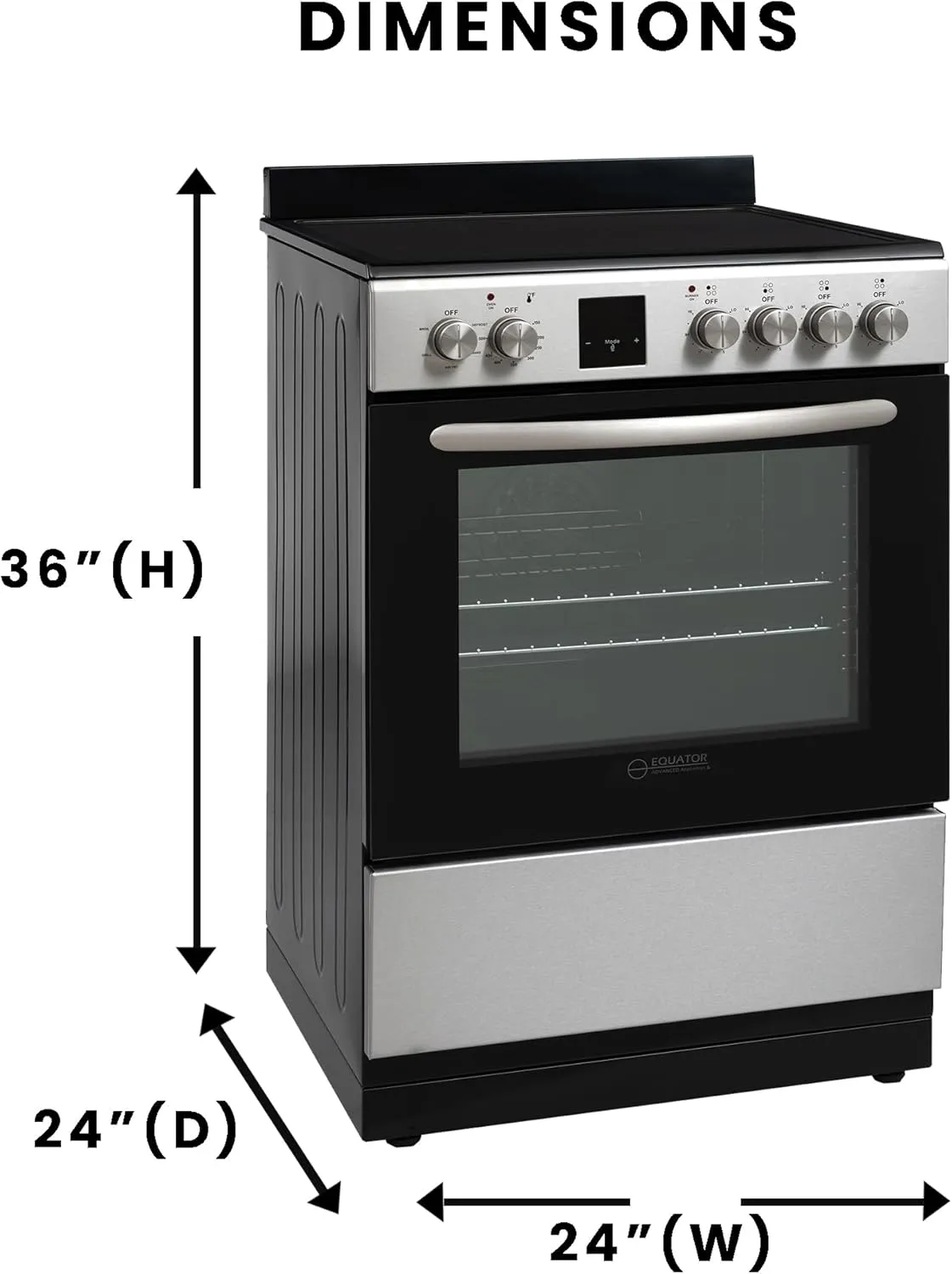 Equator Stainless Steel Electric Stove with Convection Oven, Air Fryer & Ceramic Cooktop 24-Inch, 4 Burners - Kitchen Cooking Range (SS)