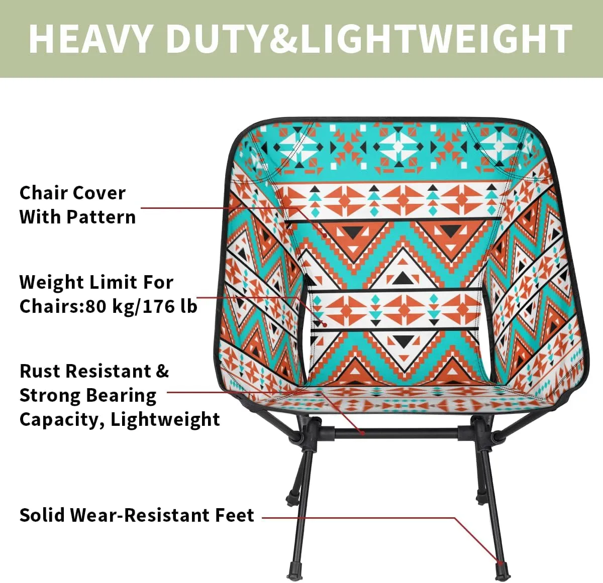 Ethnic Aztec Print Camping Chair Lightweight Portable Chairs for Adults Easy Installation Outdoor Foldable Camping Chair for Camping Fishing Hiking Picnic Beach
