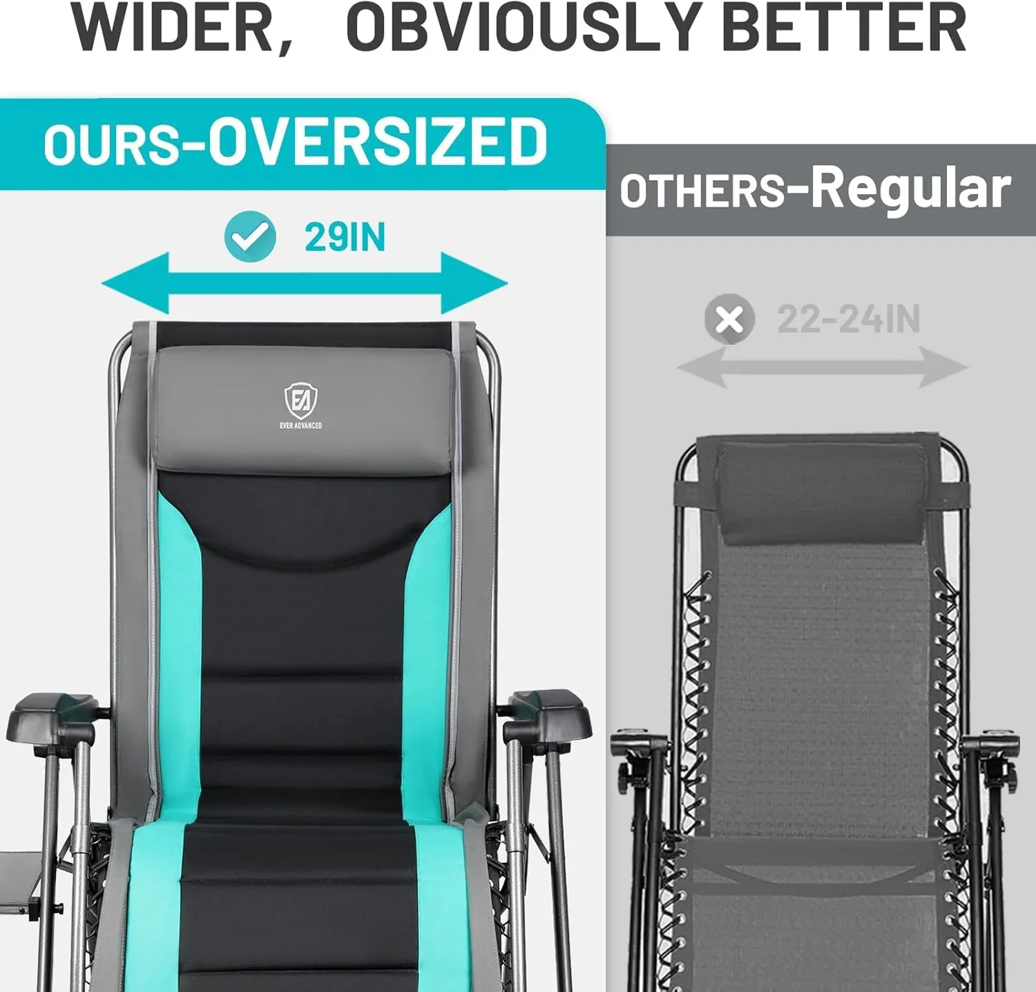 EVER ADVANCED Oversize XL Zero Gravity Recliner Padded Patio Lounger Chair with Adjustable Headrest Support 350lbs (Green)