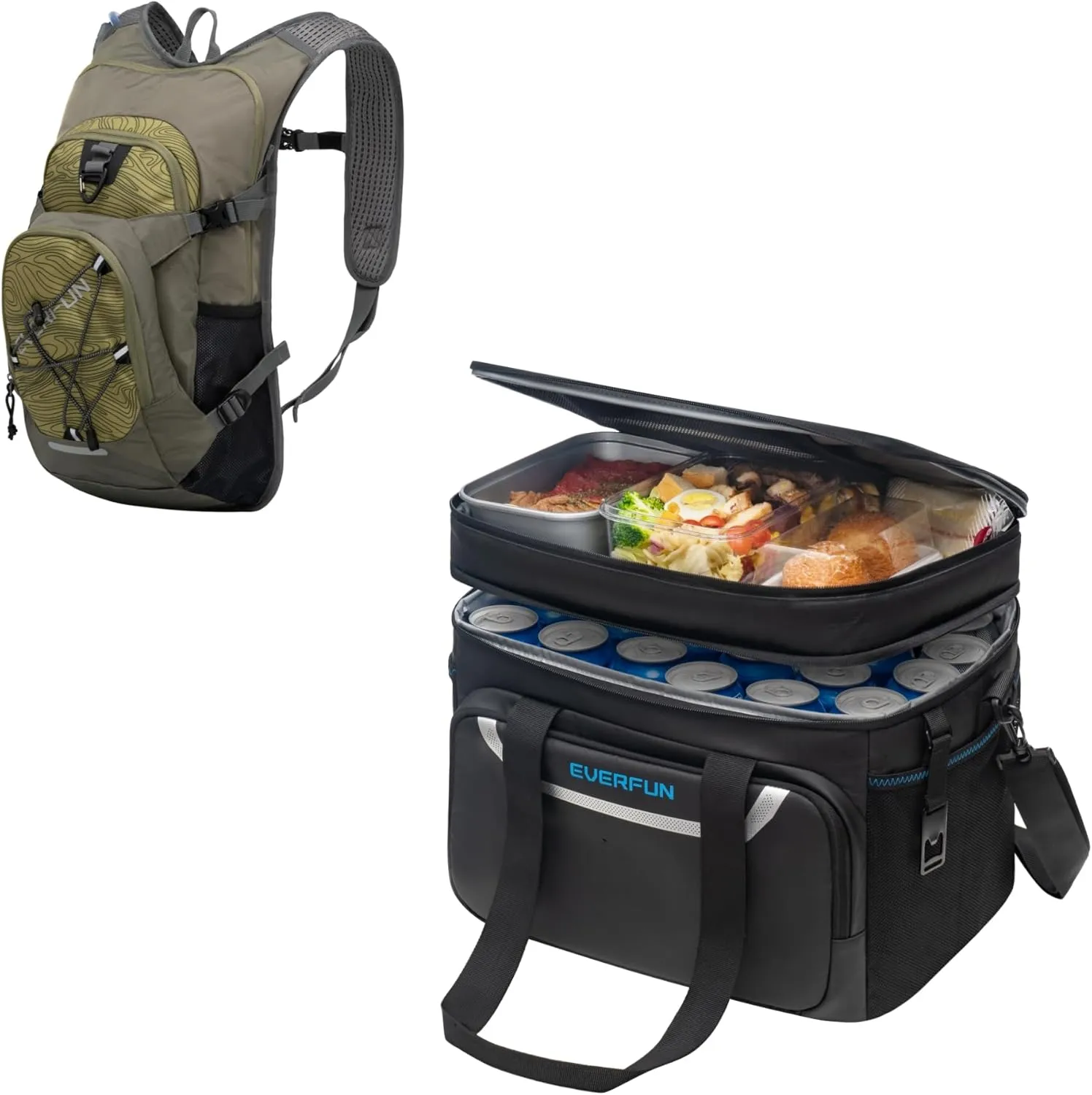 EVERFUN Hiking Hydration Backpack and 48 Can Insulated Cooler Bag Bargain Combination
