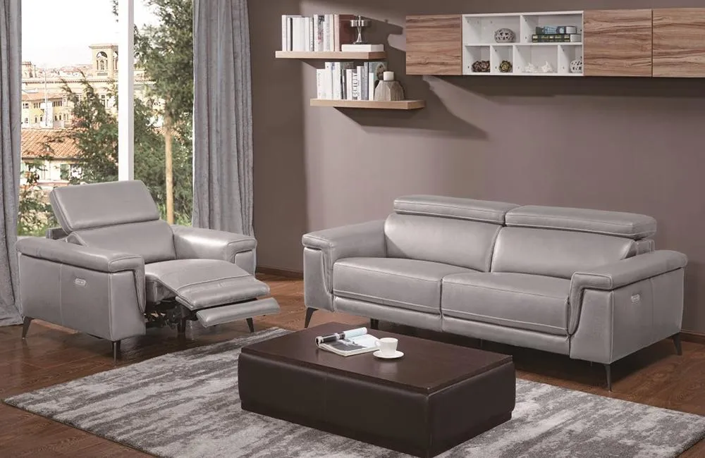 Everly Gray Premium Leather Sofa Loveseat and Chair