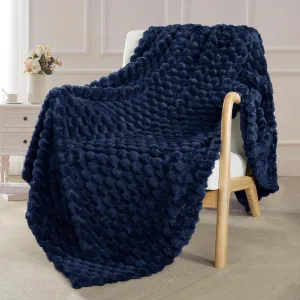 Exclusivo Mezcla Extra Large Soft Fleece Throw Blanket, 50x70 Inches Stylish Jacquard Throw Blanket for Couch, Fuzzy Cozy Lightweight for All Season, Navy Blue