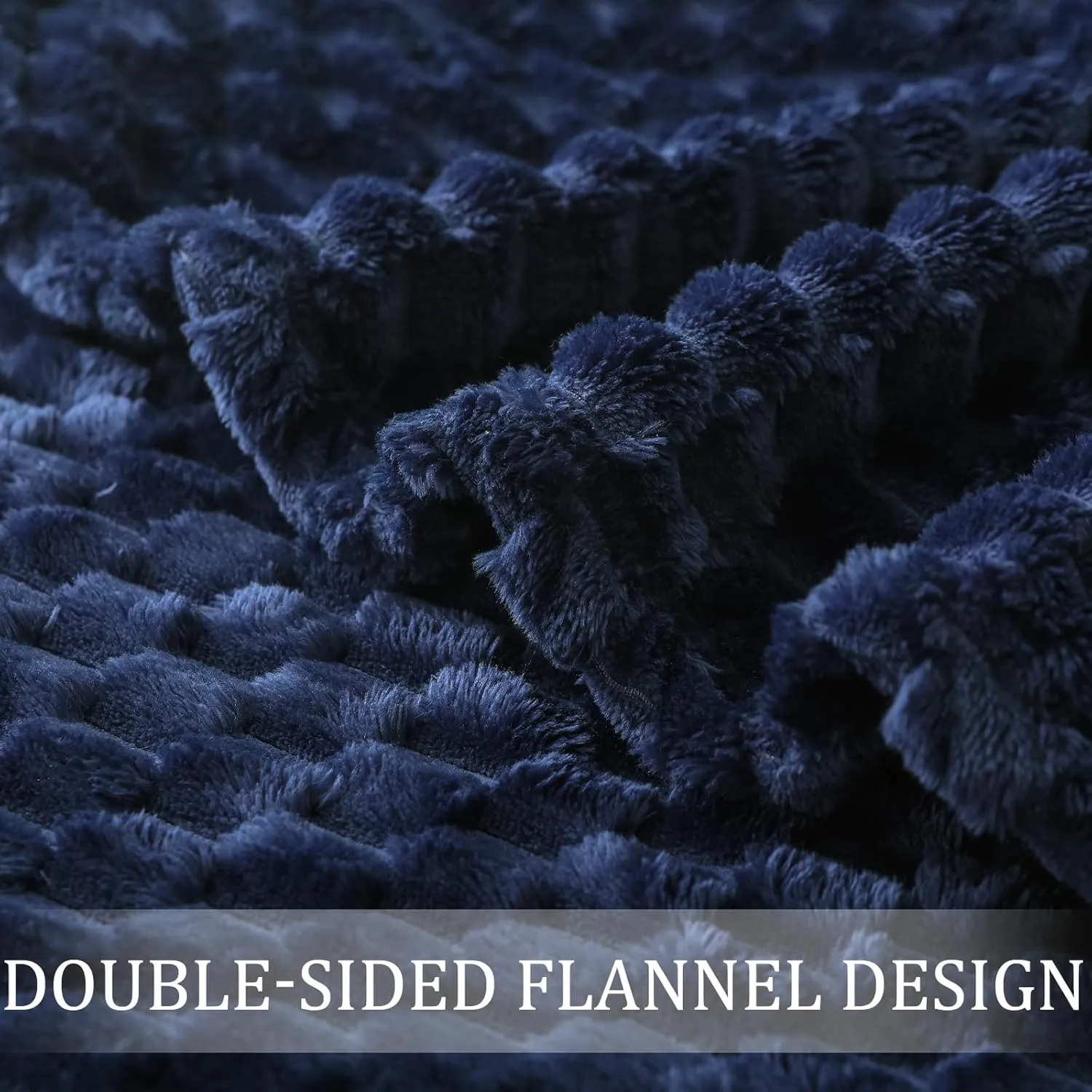 Exclusivo Mezcla Extra Large Soft Fleece Throw Blanket, 50x70 Inches Stylish Jacquard Throw Blanket for Couch, Fuzzy Cozy Lightweight for All Season, Navy Blue