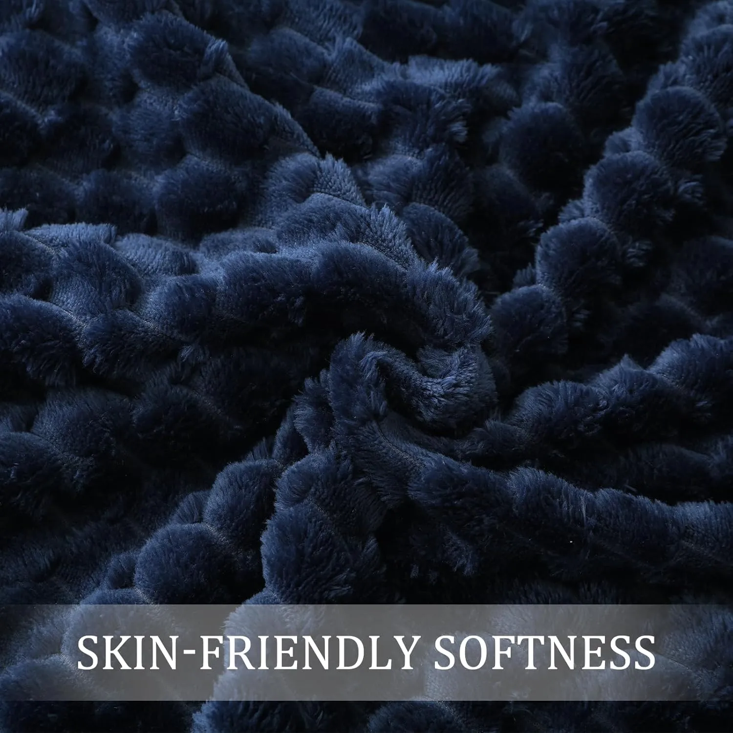 Exclusivo Mezcla Extra Large Soft Fleece Throw Blanket, 50x70 Inches Stylish Jacquard Throw Blanket for Couch, Fuzzy Cozy Lightweight for All Season, Navy Blue